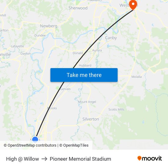 High @ Willow to Pioneer Memorial Stadium map