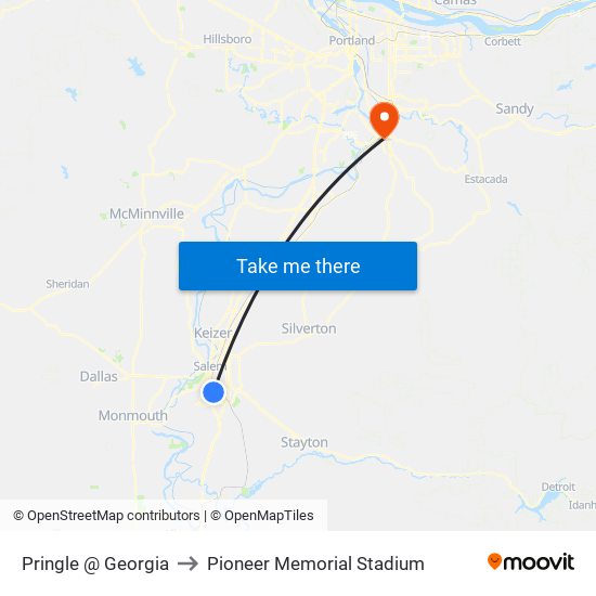 Pringle @ Georgia to Pioneer Memorial Stadium map