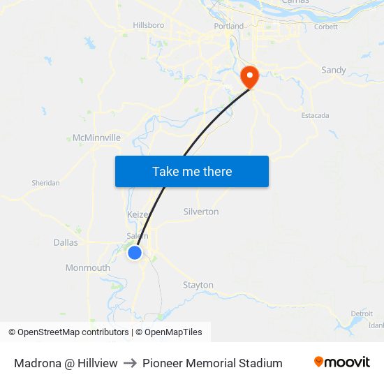 Madrona @ Hillview to Pioneer Memorial Stadium map