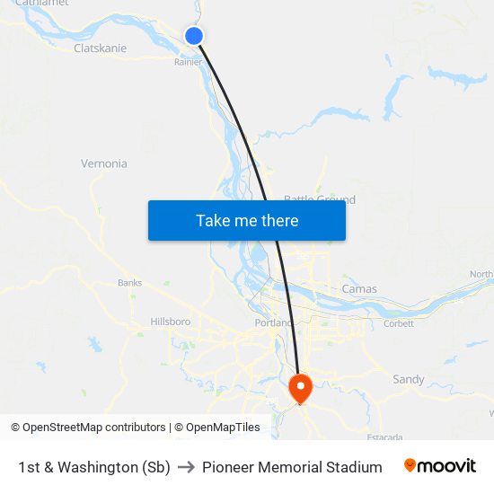 1st & Washington (Sb) to Pioneer Memorial Stadium map