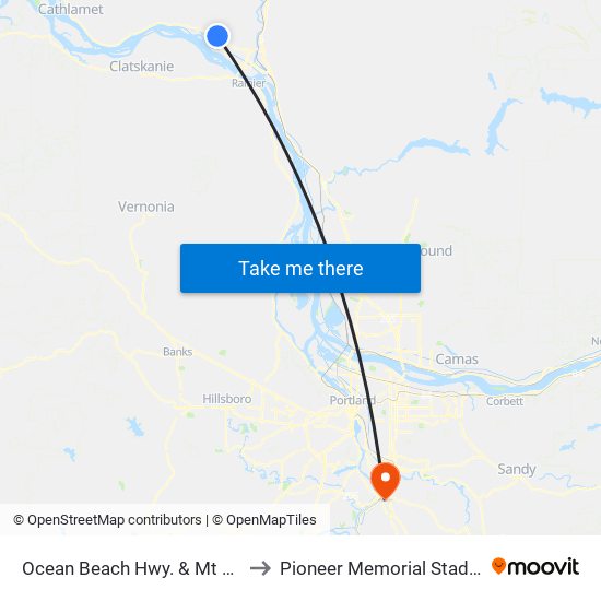 Ocean Beach Hwy. & Mt Solo to Pioneer Memorial Stadium map