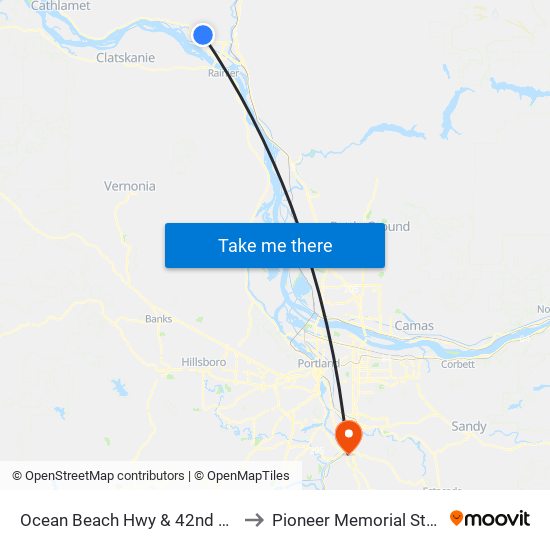 Ocean Beach Hwy & 42nd Ave WB to Pioneer Memorial Stadium map