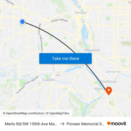 Merlo Rd/SW 158th Ave Max Station to Pioneer Memorial Stadium map