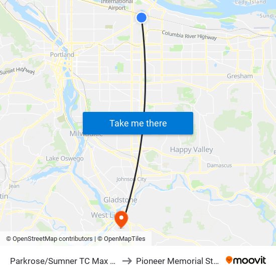 Parkrose/Sumner TC Max Station to Pioneer Memorial Stadium map