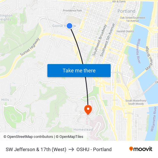 SW Jefferson & 17th (West) to OSHU - Portland map