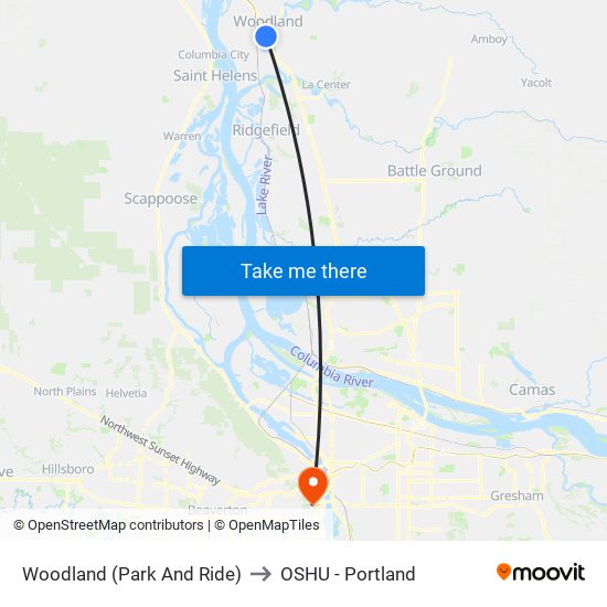 Woodland (Park And Ride) to OSHU - Portland map