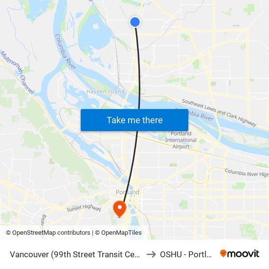 Vancouver (99th Street Transit Center) to OSHU - Portland map