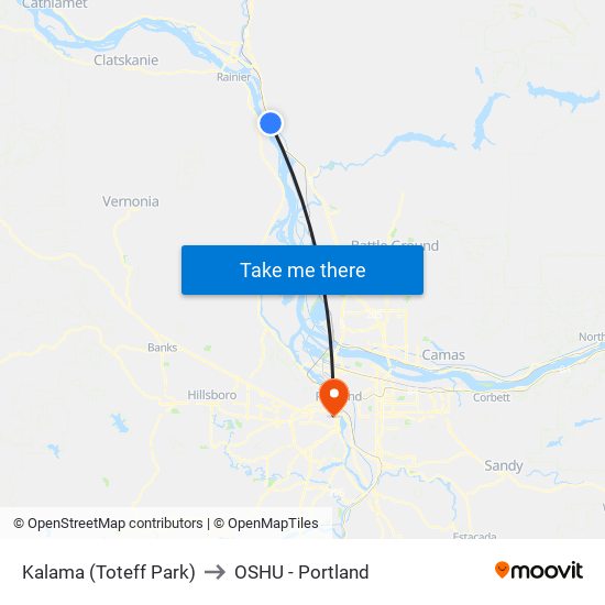 Kalama (Toteff Park) to OSHU - Portland map
