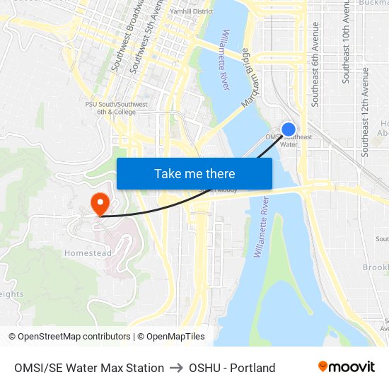 OMSI/SE Water Max Station to OSHU - Portland map
