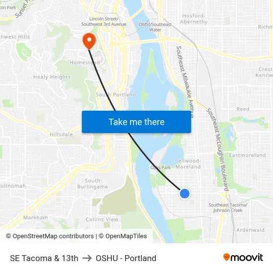 SE Tacoma & 13th to OSHU - Portland map