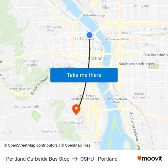 Portland Curbside Bus Stop to OSHU - Portland map