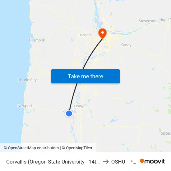 Corvallis (Oregon State University - 14th St/Jefferson Way) to OSHU - Portland map