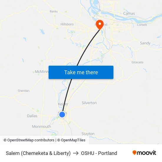 Salem (Chemeketa & Liberty) to OSHU - Portland map