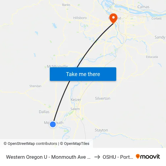 Western Oregon U - Monmouth Ave @ Church to OSHU - Portland map