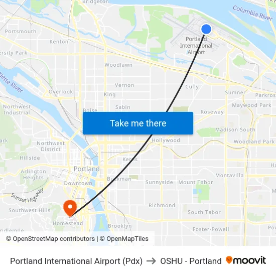 Portland International Airport (Pdx) to OSHU - Portland map