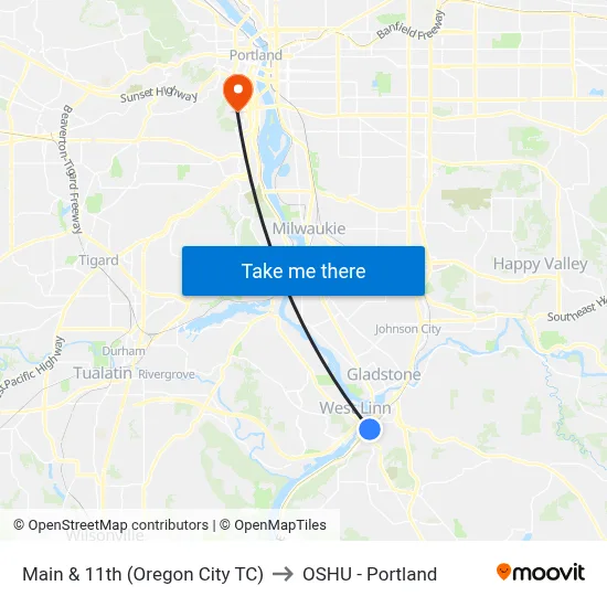 Main & 11th (Oregon City TC) to OSHU - Portland map