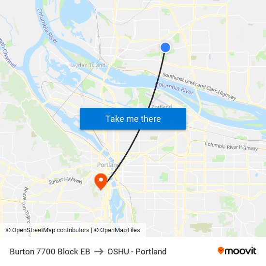 Burton 7700 Block EB to OSHU - Portland map