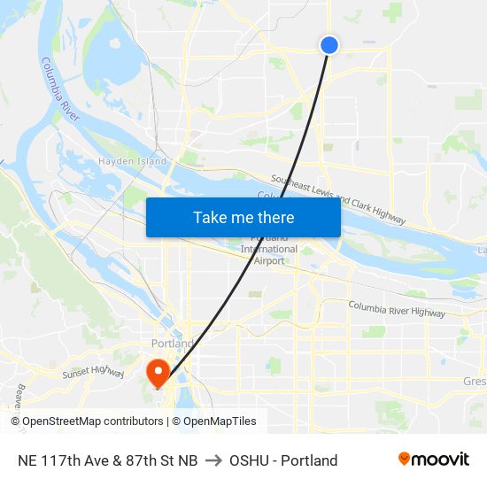 NE 117th Ave & 87th St NB to OSHU - Portland map