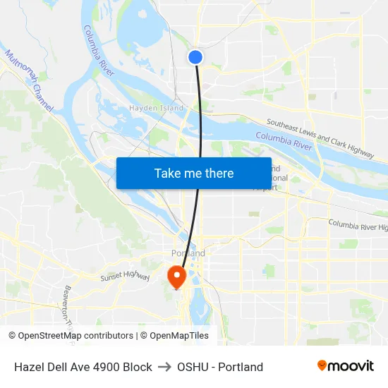 Hazel Dell Ave 4900 Block to OSHU - Portland map