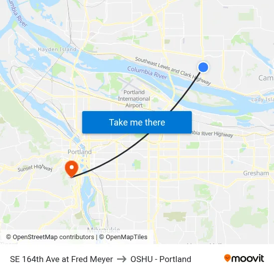 SE 164th Ave at Fred Meyer to OSHU - Portland map