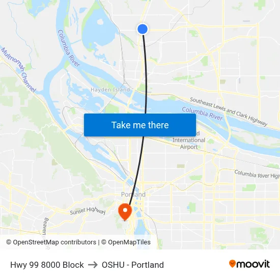 Hwy 99 8000 Block to OSHU - Portland map