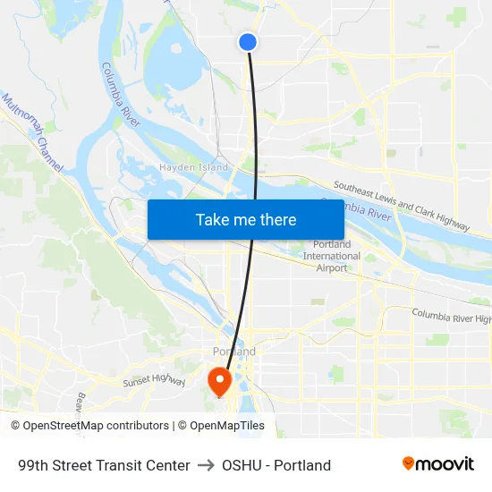 99th Street Transit Center to OSHU - Portland map