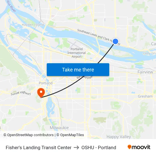 Fisher's Landing Transit Center to OSHU - Portland map