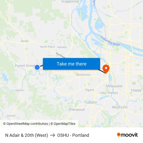 N Adair & 20th (West) to OSHU - Portland map