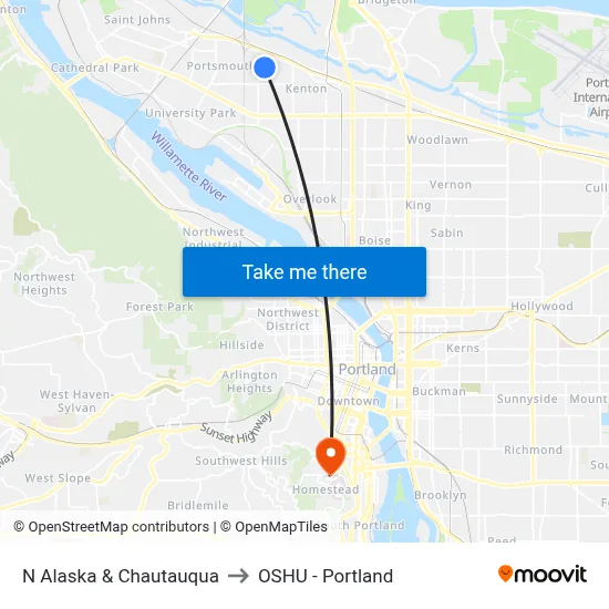 N Alaska & Chautauqua to OSHU - Portland map
