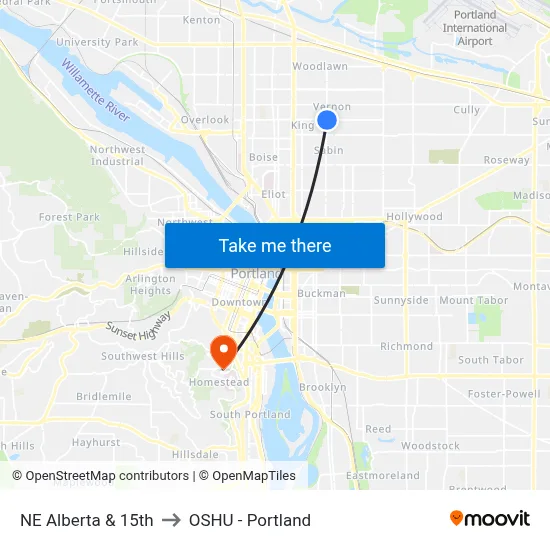 NE Alberta & 15th to OSHU - Portland map
