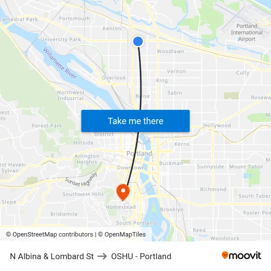 N Albina & Lombard St to OSHU - Portland map