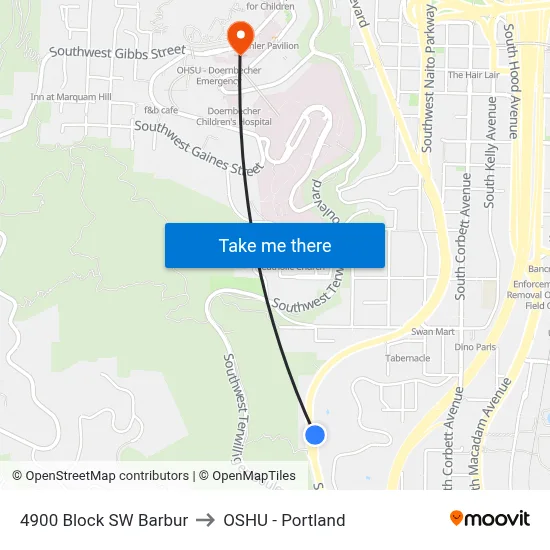 4900 Block SW Barbur to OSHU - Portland map