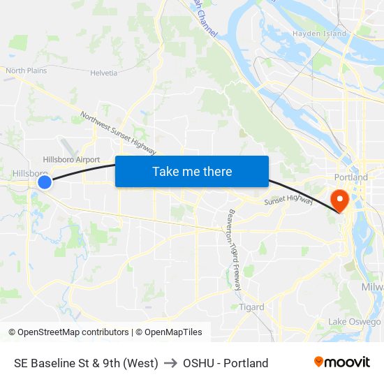 SE Baseline St & 9th (West) to OSHU - Portland map