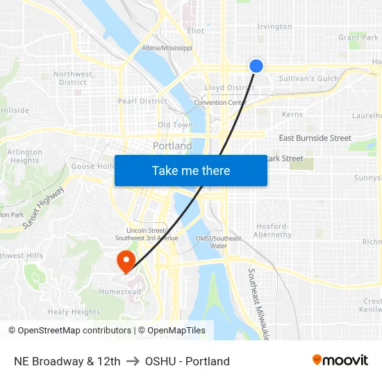 NE Broadway & 12th to OSHU - Portland map