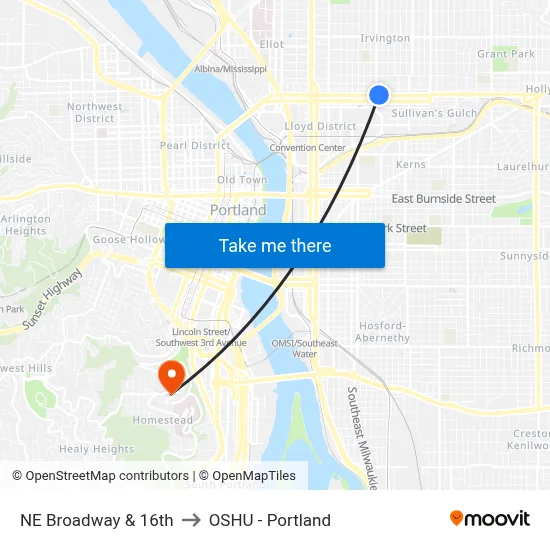 NE Broadway & 16th to OSHU - Portland map