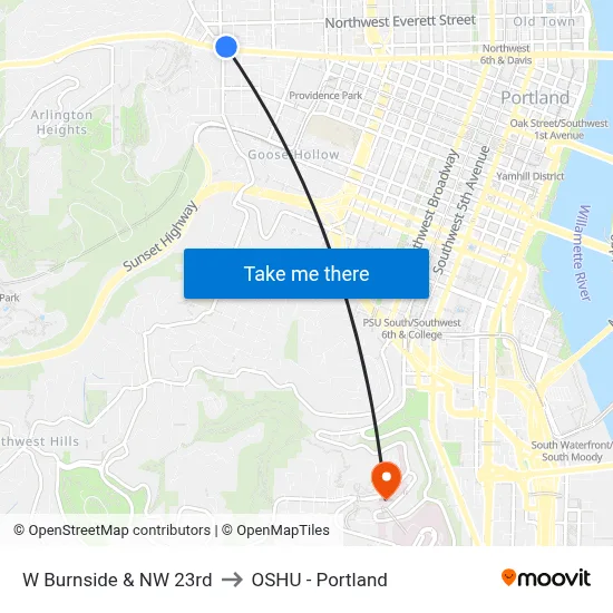 W Burnside & NW 23rd to OSHU - Portland map