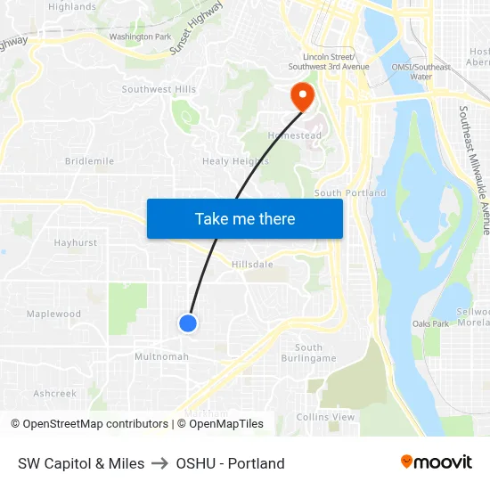 SW Capitol & Miles to OSHU - Portland map