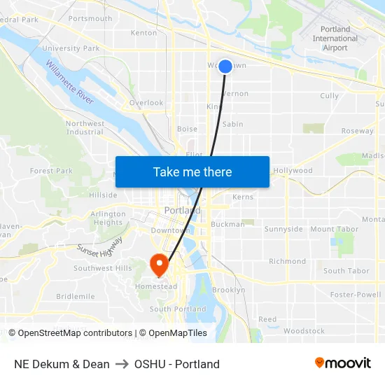NE Dekum & Dean to OSHU - Portland map