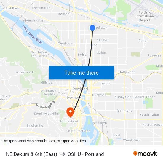 NE Dekum & 6th (East) to OSHU - Portland map