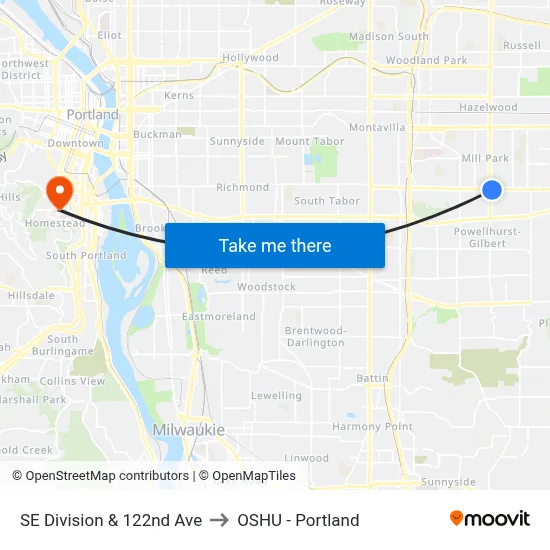 SE Division & 122nd Ave to OSHU - Portland map