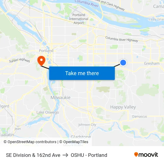 SE Division & 162nd Ave to OSHU - Portland map