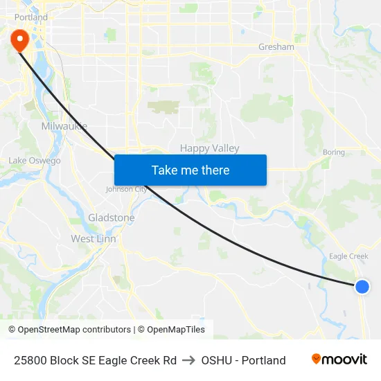 25800 Block SE Eagle Creek Rd to OSHU - Portland map