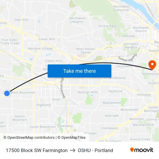 17500 Block SW Farmington to OSHU - Portland map