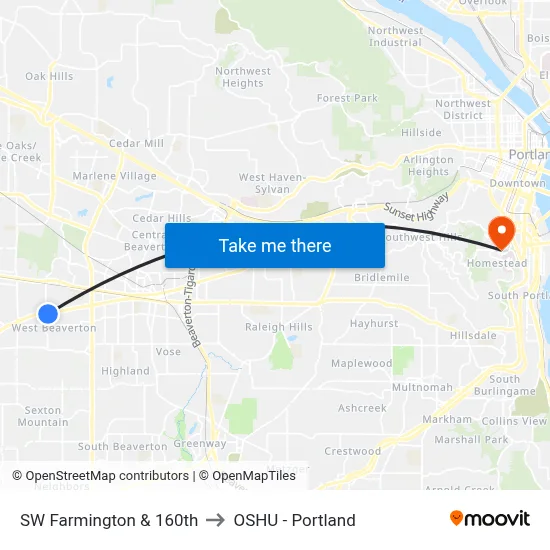 SW Farmington & 160th to OSHU - Portland map