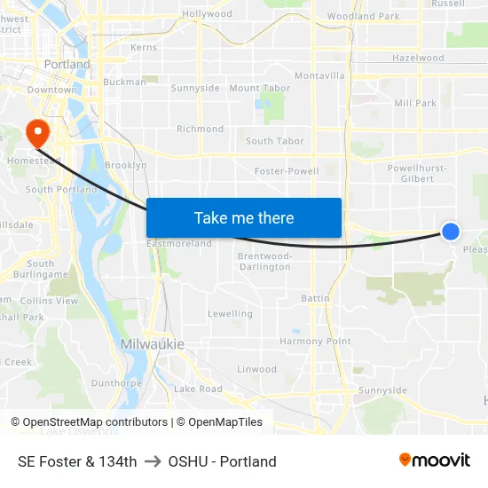 SE Foster & 134th to OSHU - Portland map