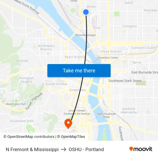 N Fremont & Mississippi to OSHU - Portland map