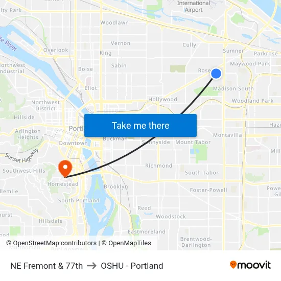 NE Fremont & 77th to OSHU - Portland map
