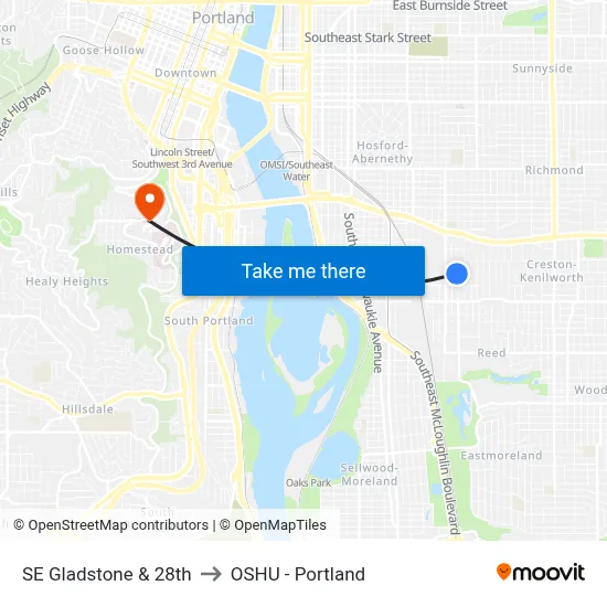 SE Gladstone & 28th to OSHU - Portland map