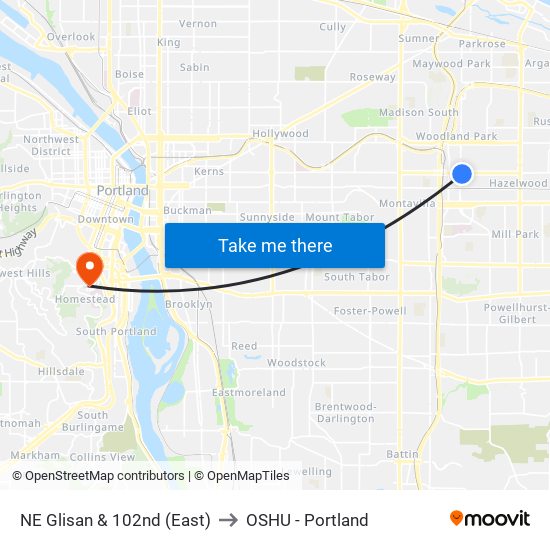 NE Glisan & 102nd (East) to OSHU - Portland map