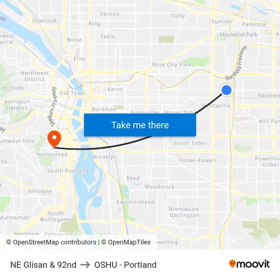 NE Glisan & 92nd to OSHU - Portland map
